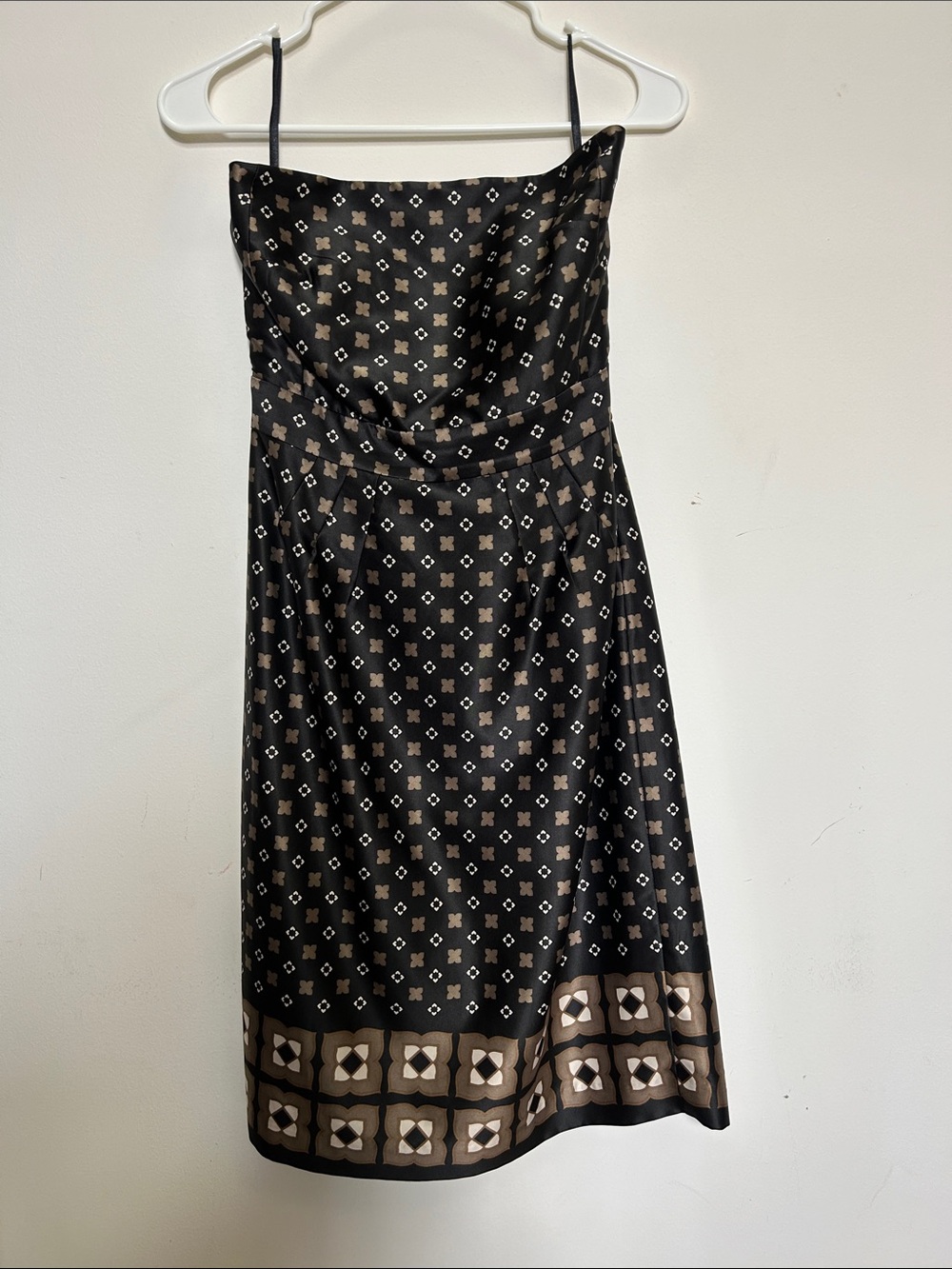 Banana Republic Black Strapless Dress with Taupe Geometric Print